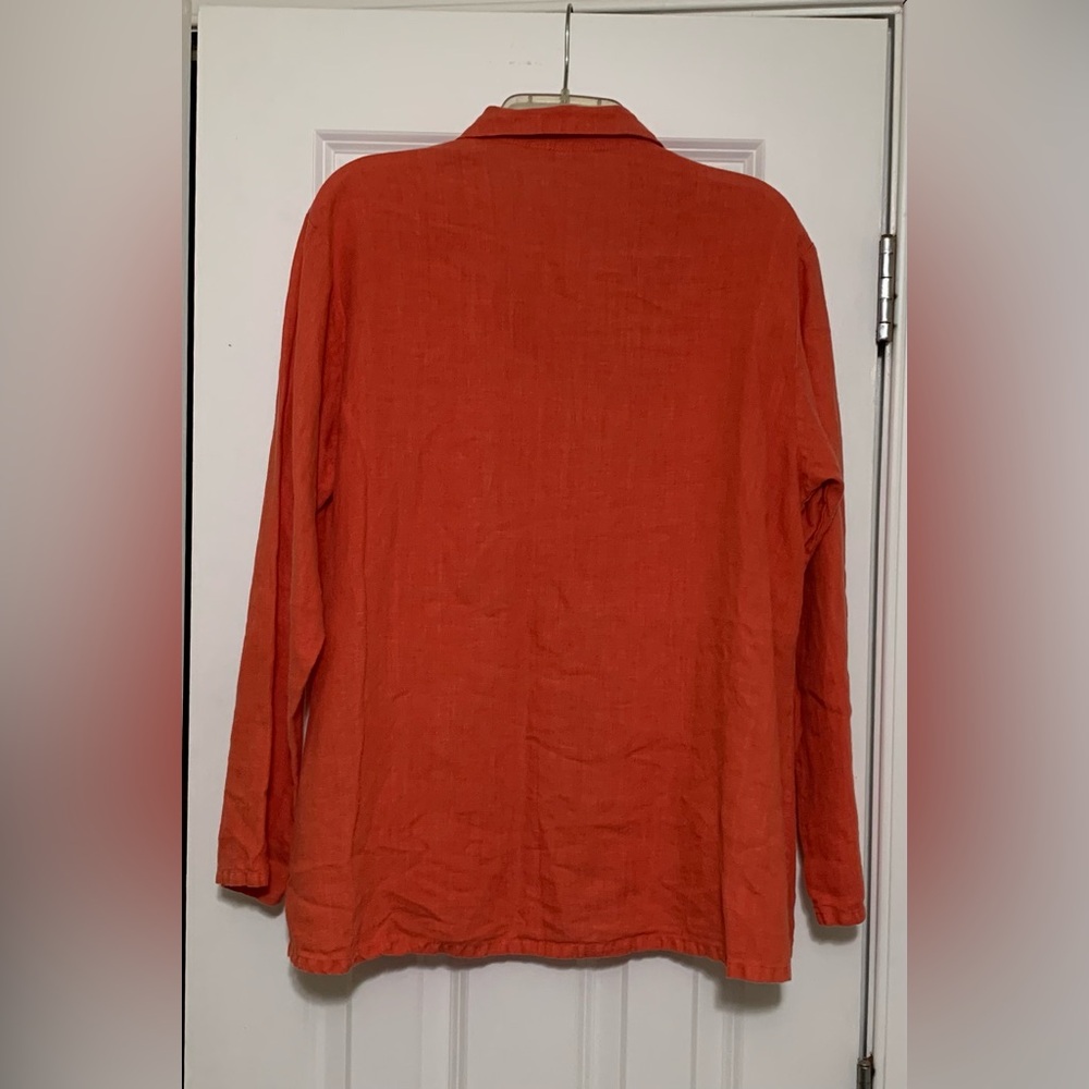 Bryn Walker S 100% Linen OrangeyCoral Button LongSleeve Buttons Beach Lux Casual - Picture 2 of 6